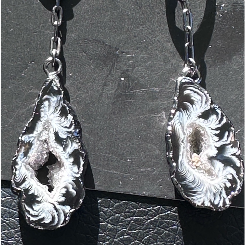 Black and white druzy agate earrings
